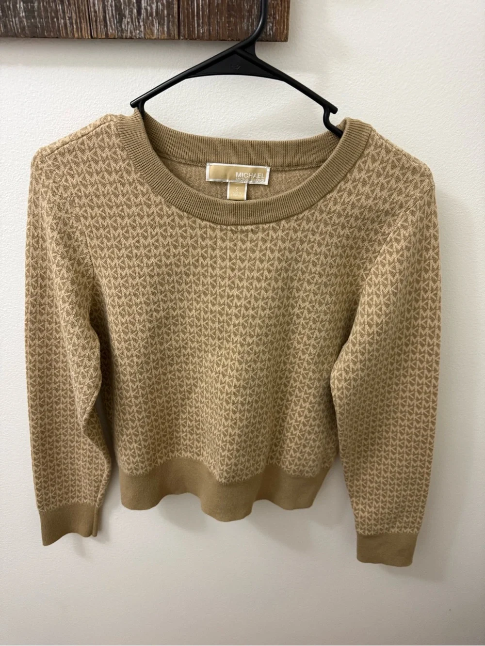 Michael Kors Women's Tan Logo-Pattern Crewneck Sweater